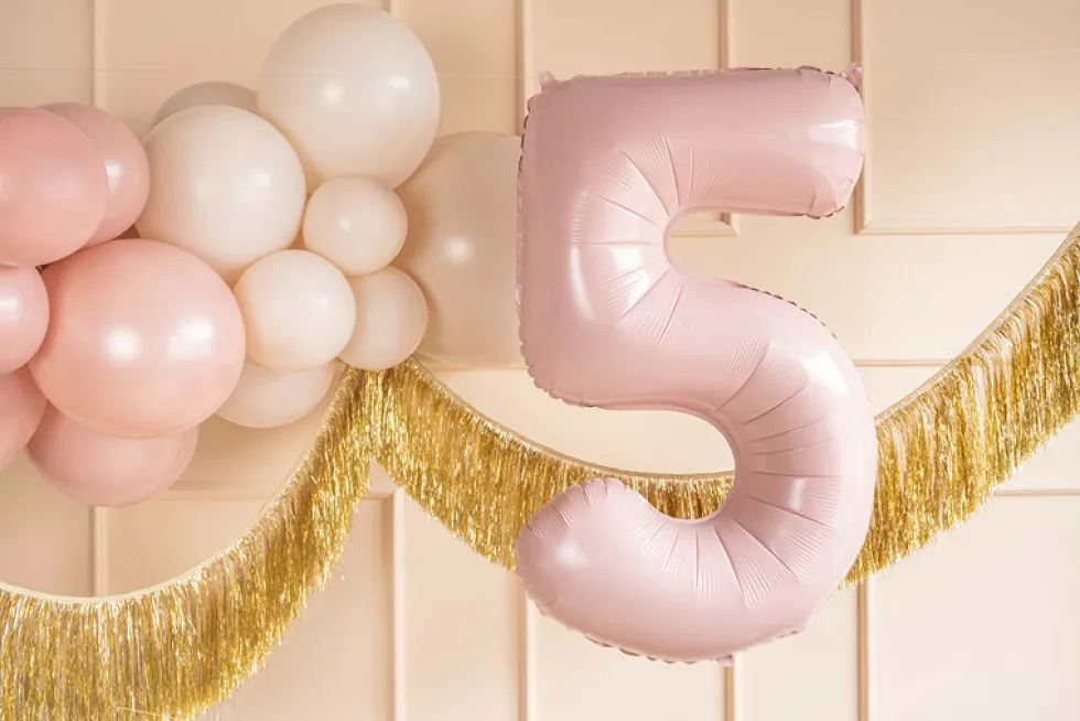 Balon foliowy Cyfra 5 - jasnoróżowy, 72 cm