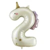 Balon foliowy Cyfra 2 Jednorożec - kremowy holo 93 cm