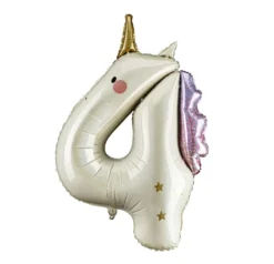 Balon foliowy Cyfra 4 Jednorożec - kremowy holo 93 cm