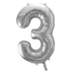 Balon foliowy cyfra 3 - srebrny, 86 cm