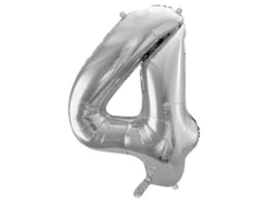 Balon foliowy cyfra 4 - srebrny, 86 cm