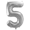 Balon foliowy cyfra 5 - srebrny, 86 cm