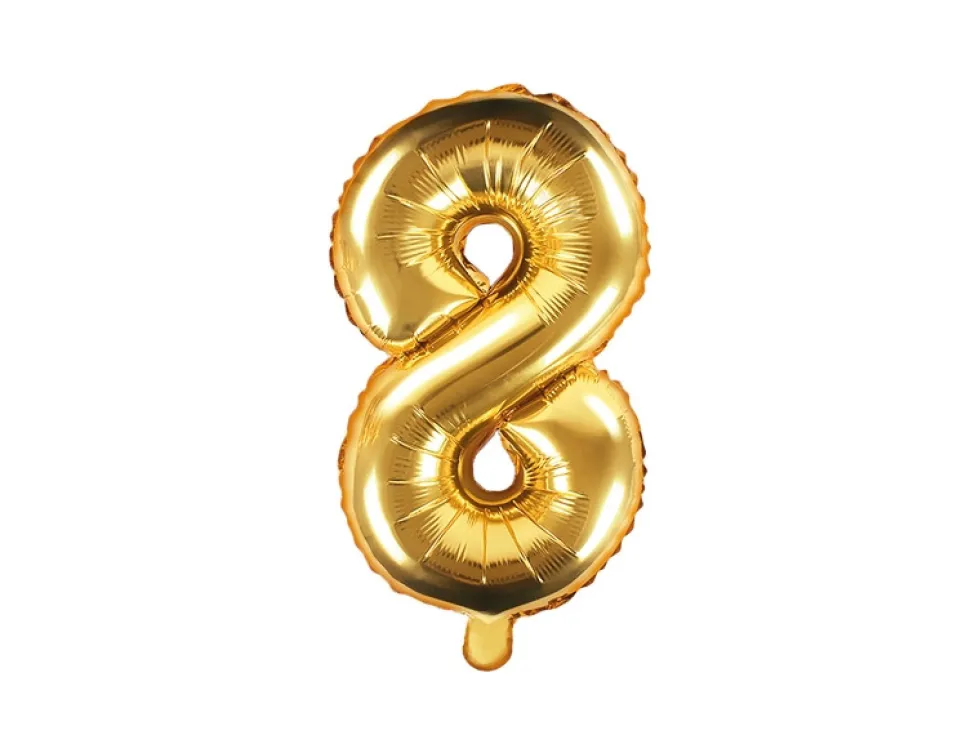 Balon foliowy cyfra 8 - złoty, 35 cm