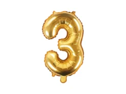 Balon foliowy cyfra 3 - złoty, 35 cm
