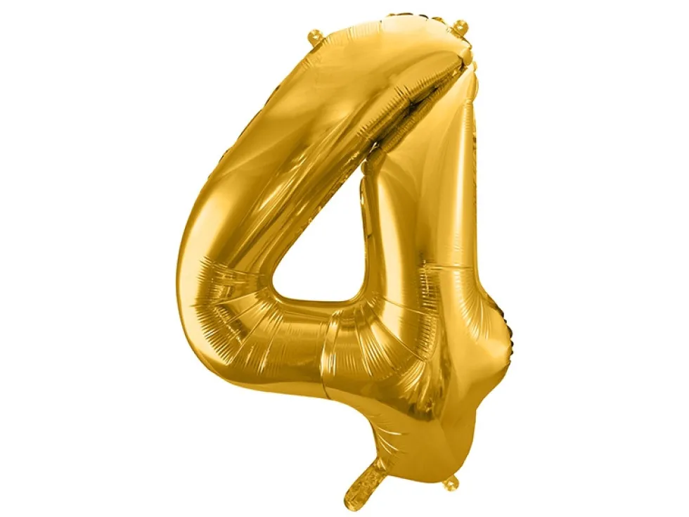 Balon foliowy cyfra 4 - złoty, 86 cm