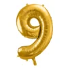 Balon foliowy cyfra 9 - złoty, 86 cm