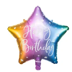 Balon foliowy Happy Birthday - gwiazdka, kolorowy, 40 cm