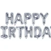 Balon foliowy Happy Birthday - srebrny, 340 x 35 cm