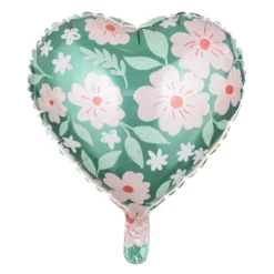 Balon foliowy Serce w kwiaty - zielony, 35 cm