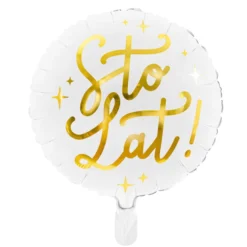 Balon foliowy Sto lat! - biały, 35 cm