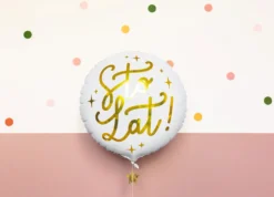Balon foliowy Sto lat! - biały, 35 cm
