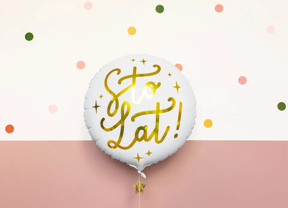 Balon foliowy Sto lat! - biały, 35 cm
