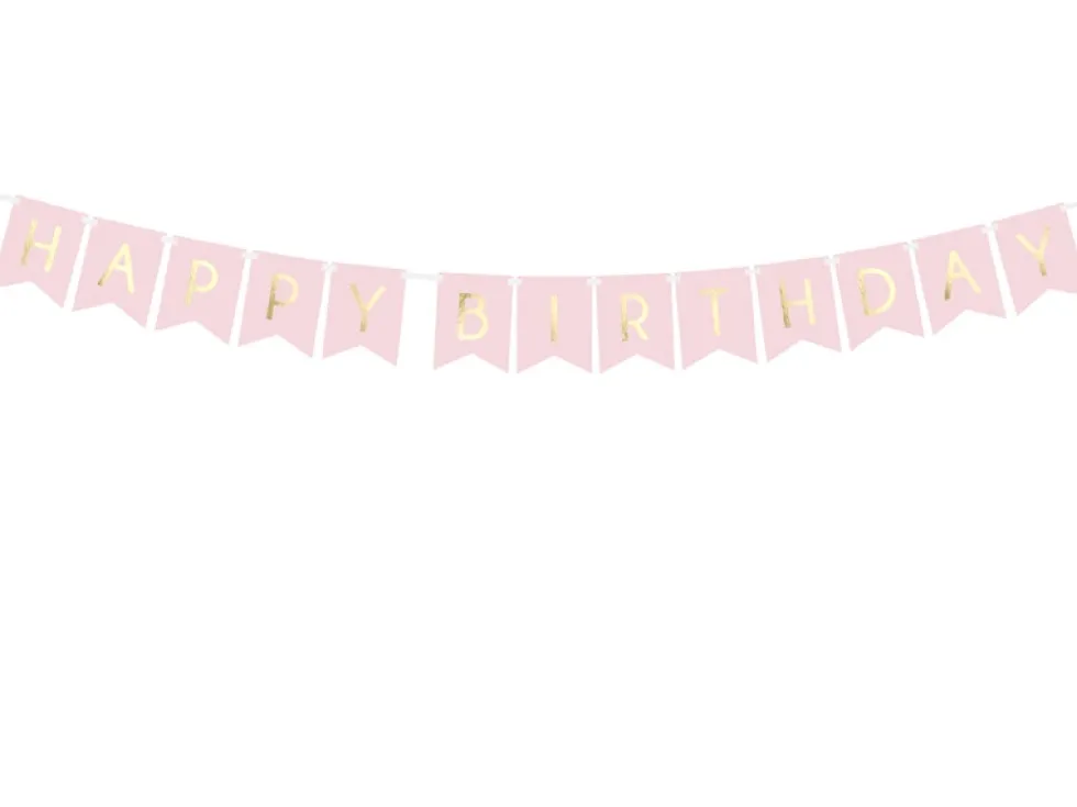Baner Happy Birthday - jasnoróżowy, 15 x 175 cm