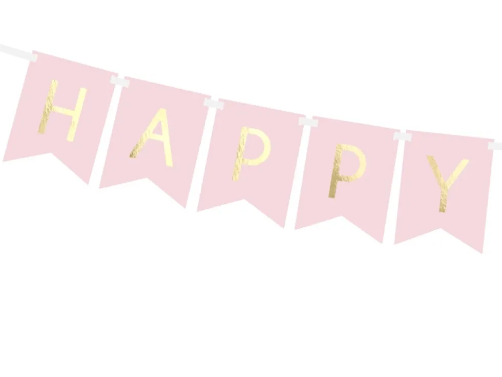 Baner Happy Birthday - jasnoróżowy, 15 x 175 cm