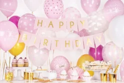 Baner Happy Birthday - jasnoróżowy, 15 x 175 cm