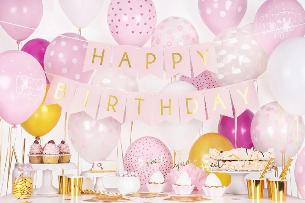Baner Happy Birthday - jasnoróżowy, 15 x 175 cm