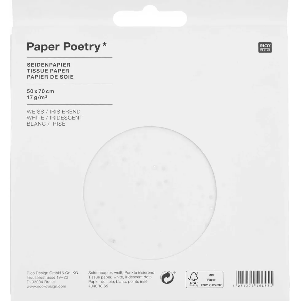 Bibuła do pakowania prezentów - Paper Poetry - biała w opalizujące kropki, 5 szt.