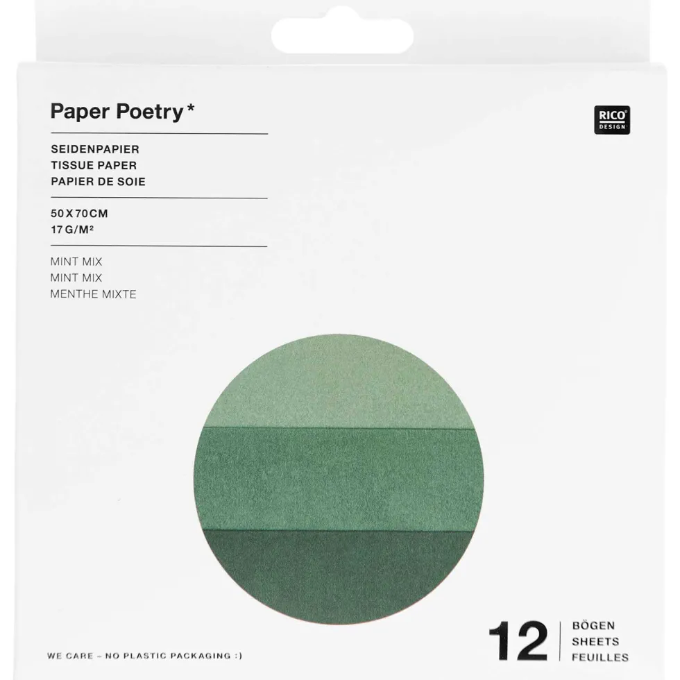 Bibuła do pakowania prezentów - Paper Poetry - miętowa, 12 szt.