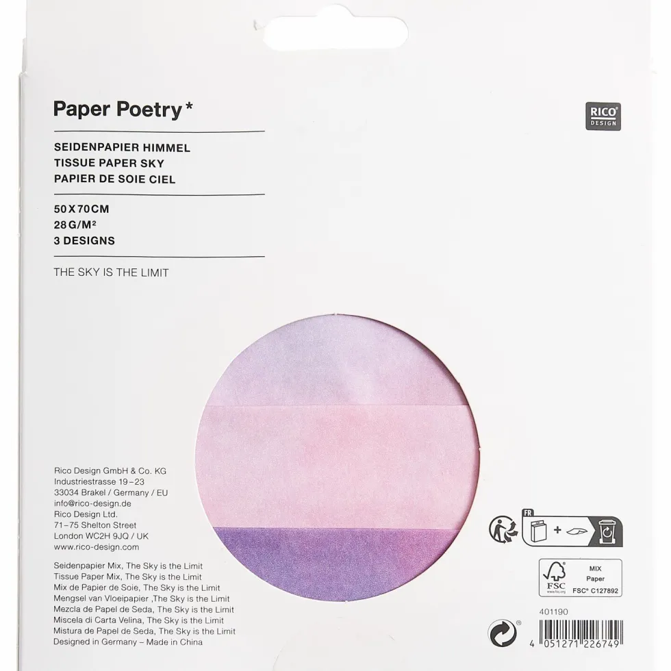 Bibuła do pakowania prezentów The Sky is the Limit - Paper Poetry - 50 x 70 cm 9 szt.