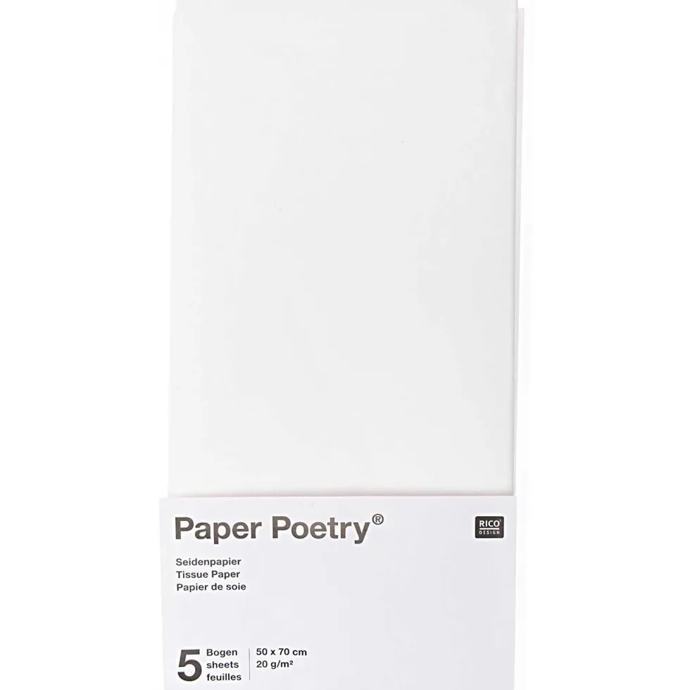 Bibuła gładka do pakowania prezentów - Paper Poetry - biała, 5 szt.