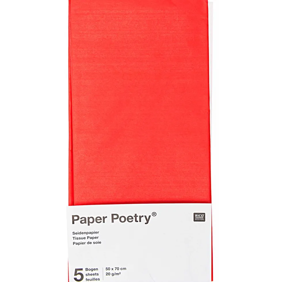Bibuła gładka do pakowania prezentów - Paper Poetry - czerwona, 5 szt.