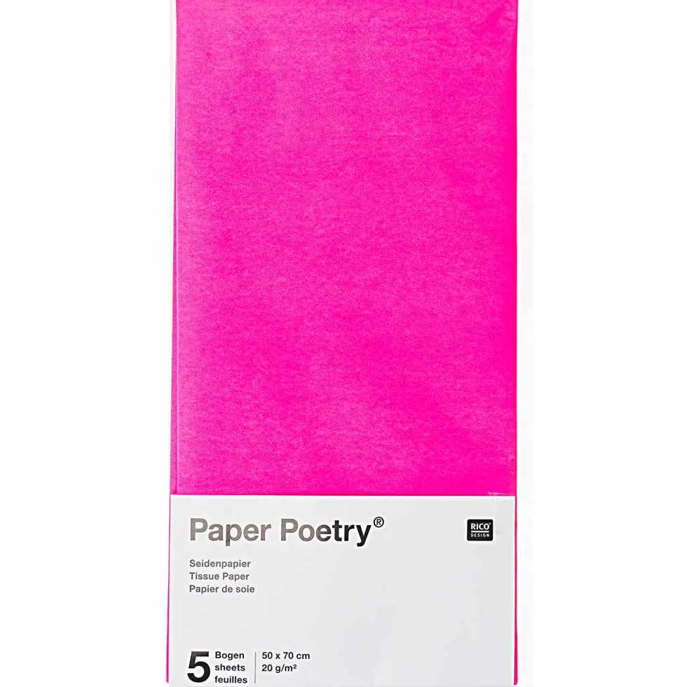 Bibuła gładka do pakowania prezentów - Paper Poetry - fuksja, 5 szt.