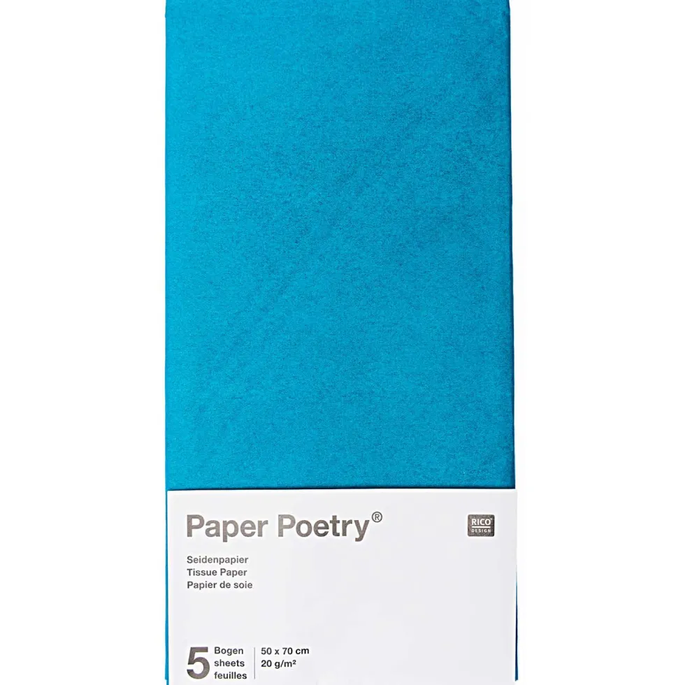Bibuła gładka do pakowania prezentów - Paper Poetry - niebieska, 5 szt.