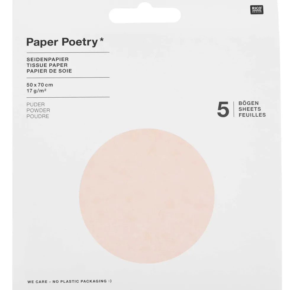 Bibuła gładka do pakowania prezentów - Paper Poetry - pudrowa, 5 szt.