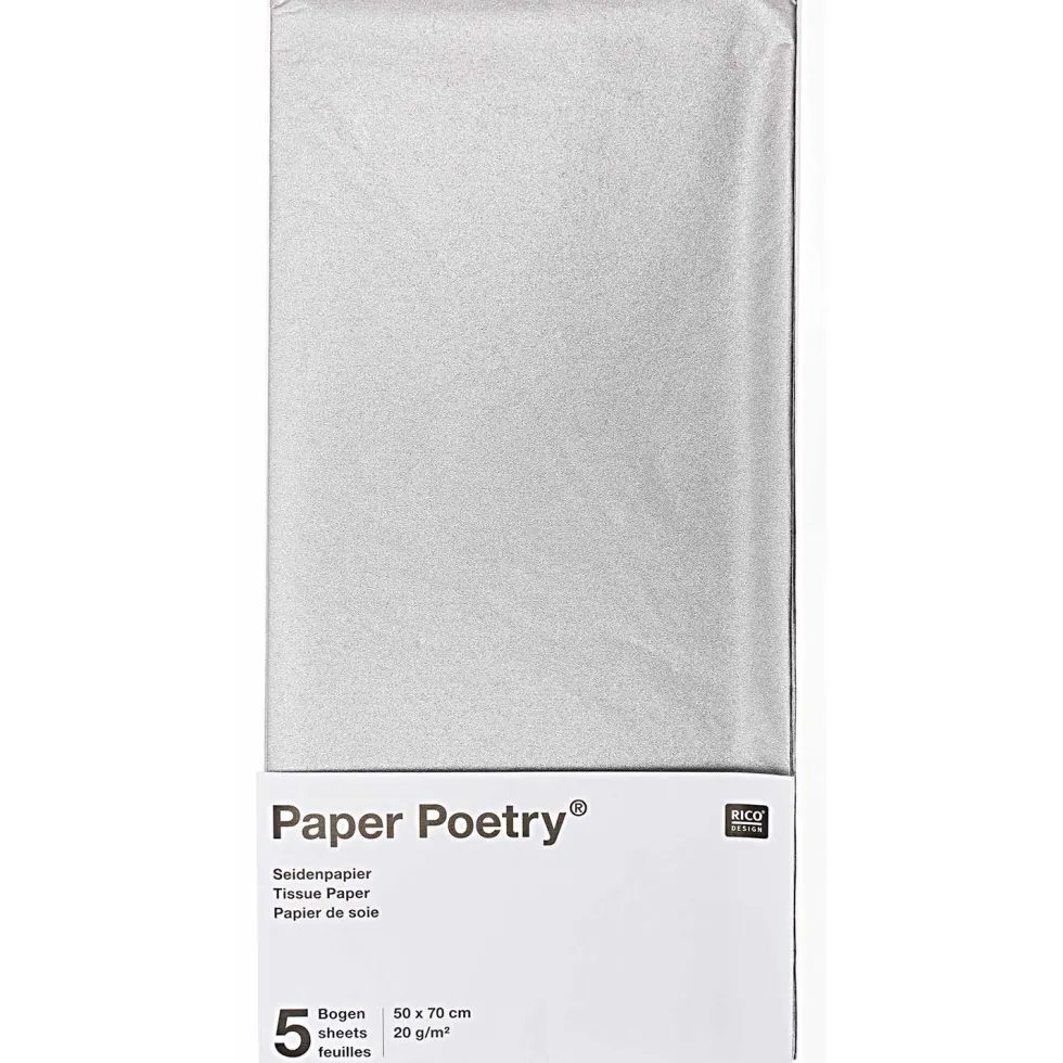 Bibuła gładka do pakowania prezentów - Paper Poetry - srebrna, 5 szt.