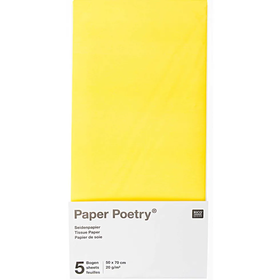 Bibuła gładka do pakowania prezentów - Paper Poetry - żółta, 5 szt.