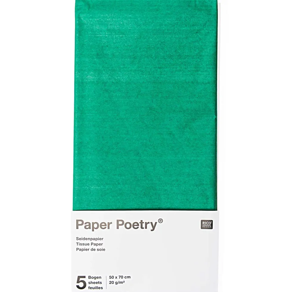 Bibuła gładka do pakowania prezentów - Paper Poetry - zielona, 5 szt.