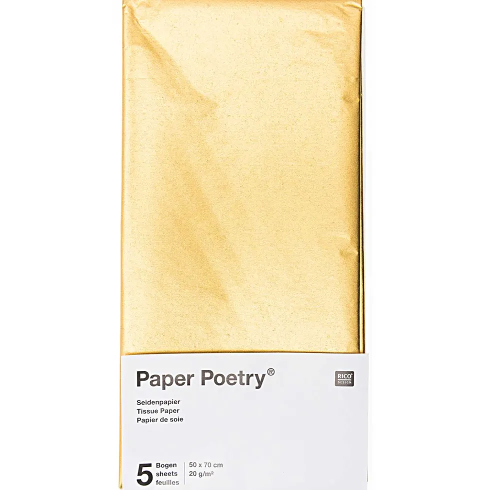 Bibuła gładka do pakowania prezentów - Paper Poetry - złota, 5 szt.