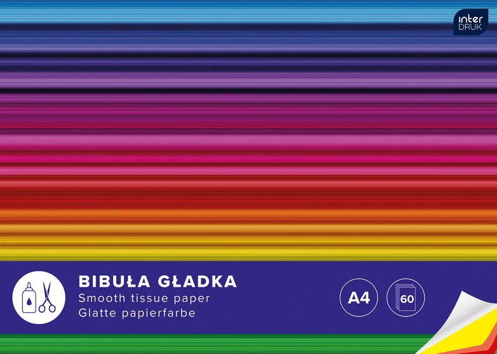 Bibuła gładka w zeszycie A4 - Interdruk - 10 kolorów, 60 ark.