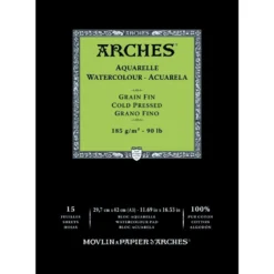 Blok do akwareli - Arches - cold pressed, A3, 185 g, 15 ark.