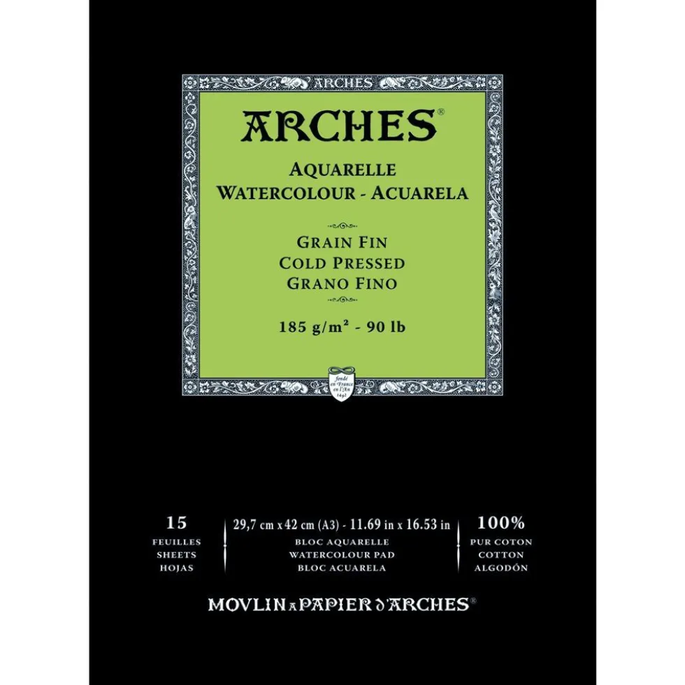 Blok do akwareli - Arches - cold pressed, A3, 185 g, 15 ark.