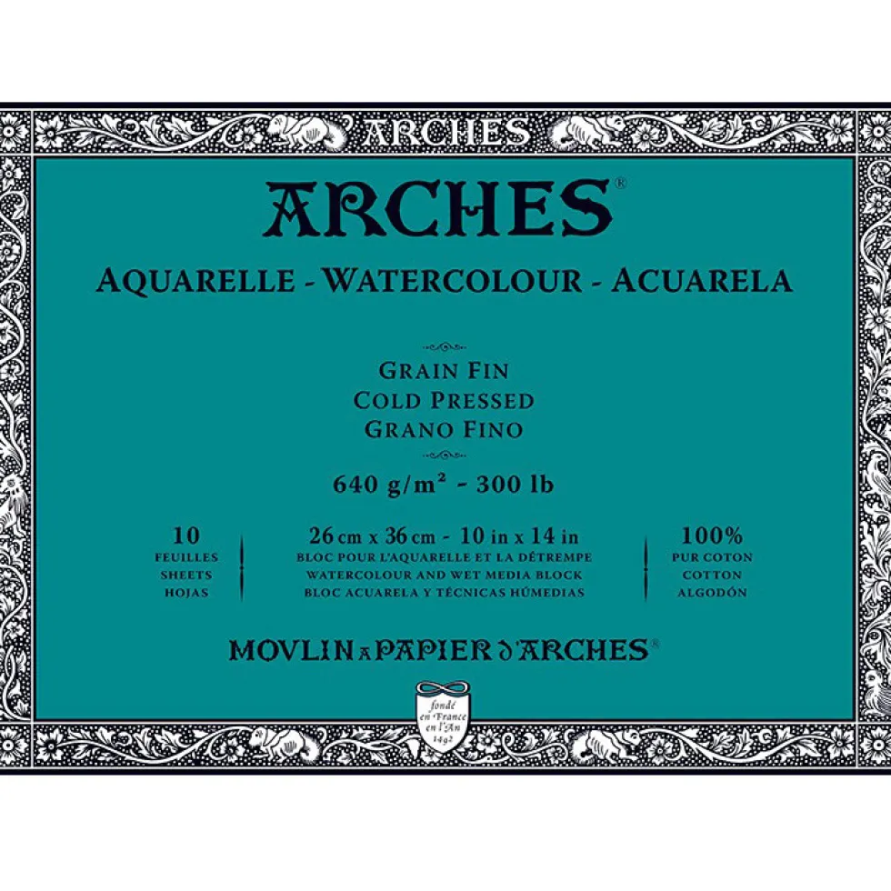 Blok do akwareli - Arches - cold pressed, 26 x 36 cm, 640 g, 10 ark.