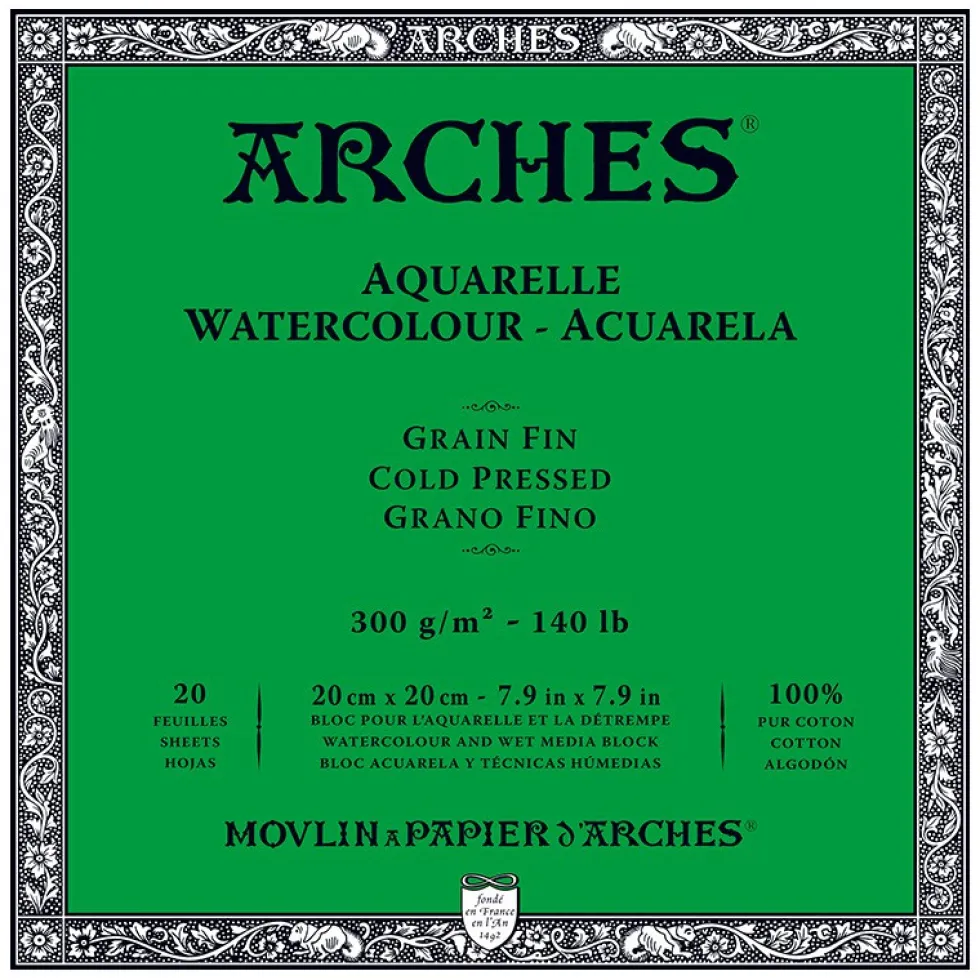 Blok do akwareli - Arches - cold pressed, 20 x 20 cm, 300 g, 20 ark.