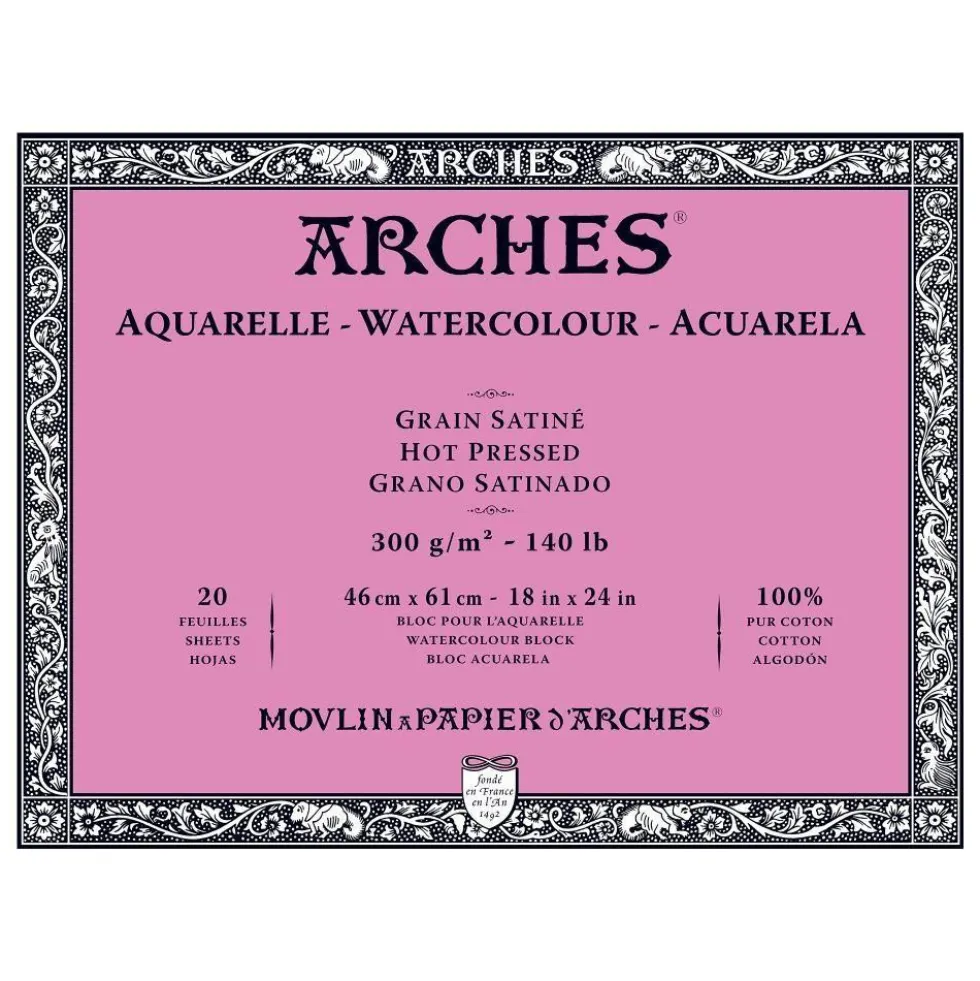 Blok do akwareli - Arches - hot pressed, 46 x 61 cm, 300 g, 20 ark.