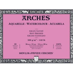 Blok do akwareli - Arches - hot pressed, 36 x 51 cm, 300 g, 20 ark.