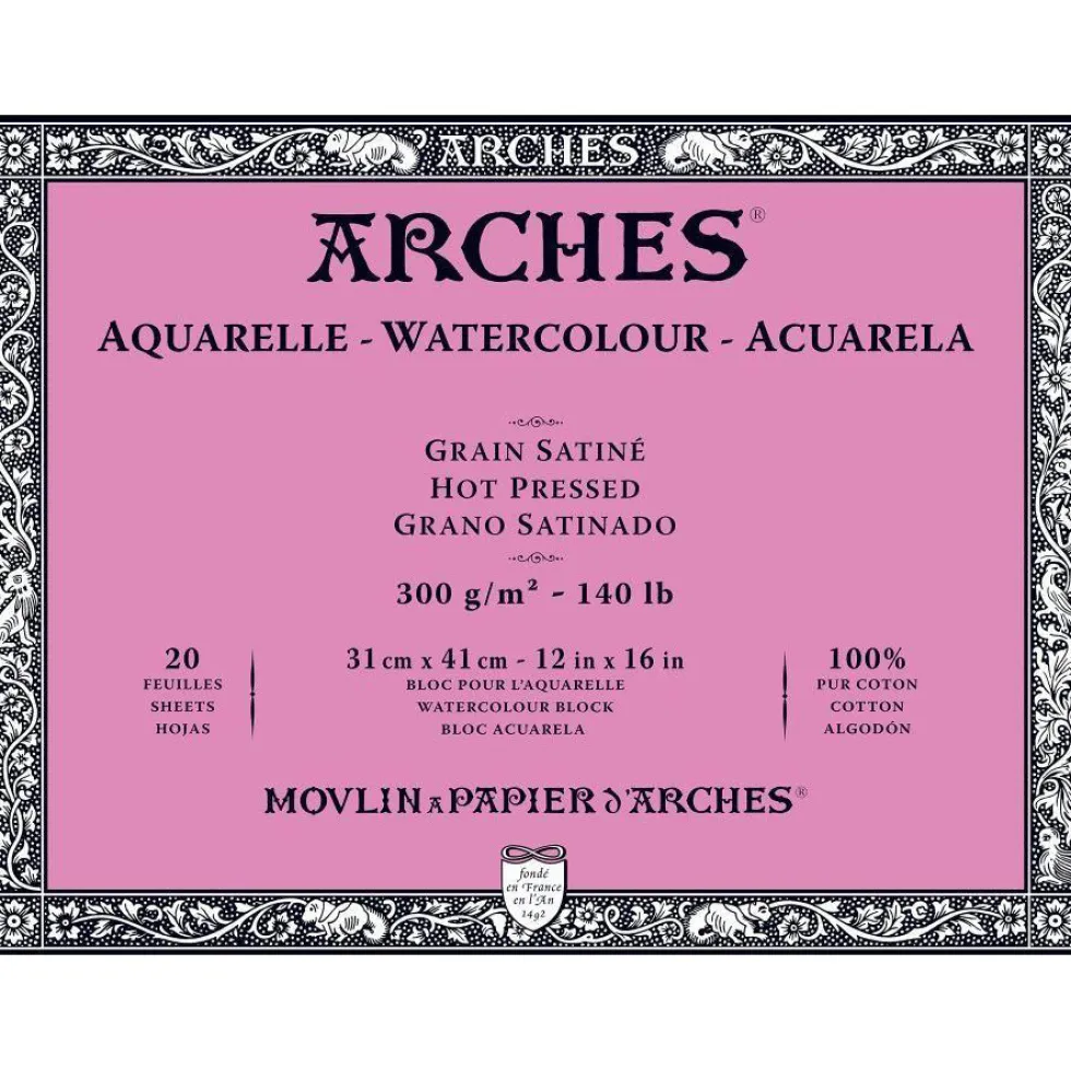 Blok do akwareli - Arches - hot pressed, 31 x 41 cm, 300 g, 20 ark.
