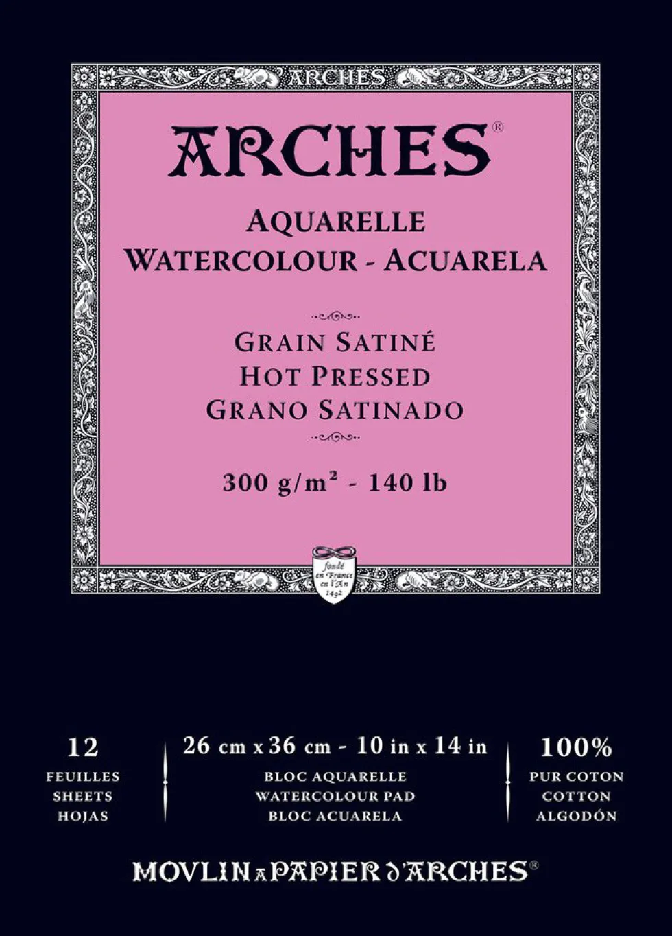 Blok do akwareli - Arches - hot pressed, 26 x 36 cm, 300 g, 12 ark.