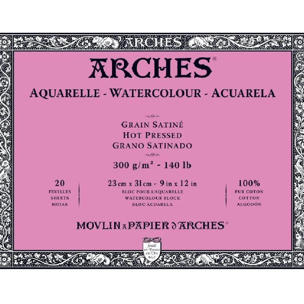 Blok do akwareli - Arches - hot pressed, 23 x 31 cm, 300 g, 20 ark.