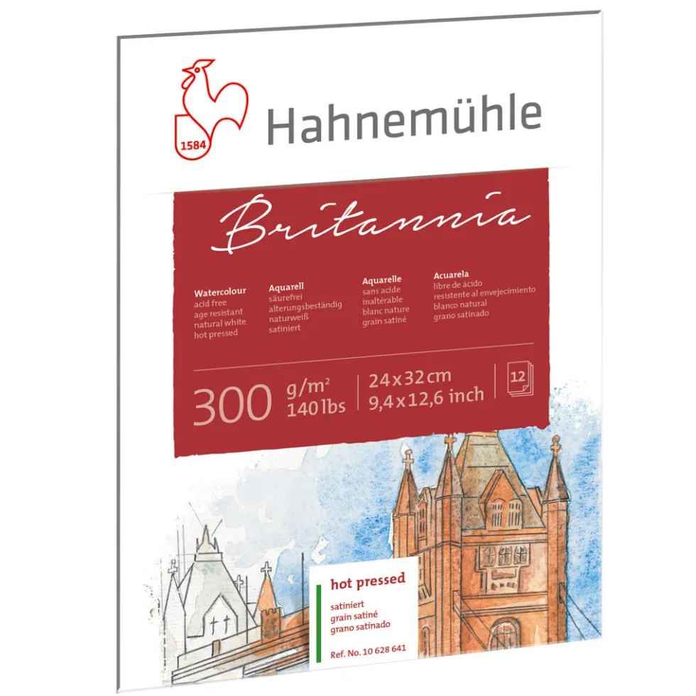 Blok do akwareli Britannia - Hahnemühle - hot pressed, 24 x 32 cm, 300 g, 12 ark.