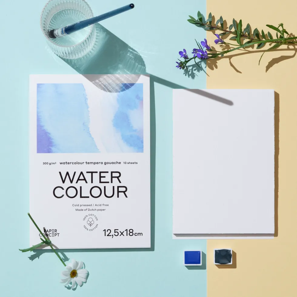 Blok do akwareli 100% Cotton - PaperConcept - 9 x 10,5 cm 300 g 15 ark.