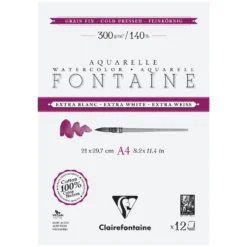 Blok do akwareli Fontaine Watercolour - Clairefontaine - cold pressed, A4, 300 g, 12 ark.