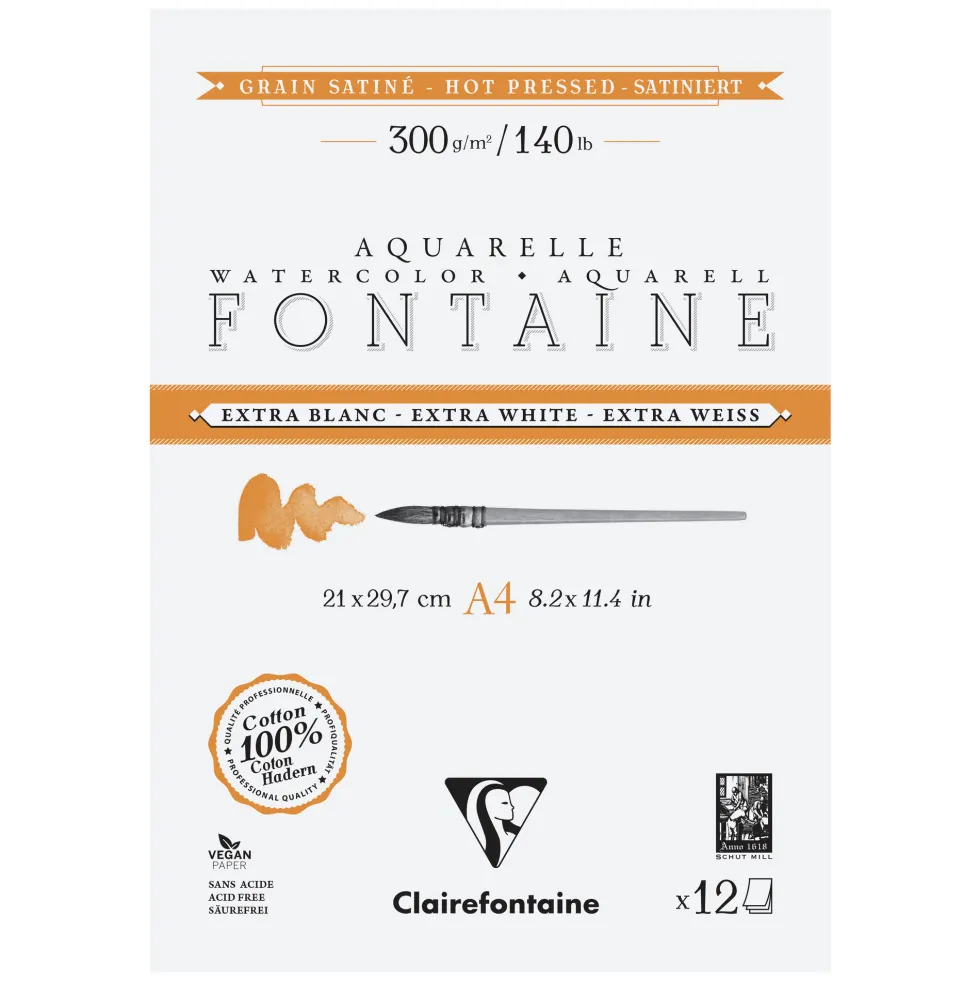 Blok do akwareli Fontaine Watercolour - Clairefontaine - hot pressed, A4, 300 g, 12 ark.