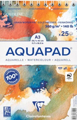 Blok do akwareli na spirali Aquapad Watercolour - Clairefontaine - A3, 300 g, 25 ark.