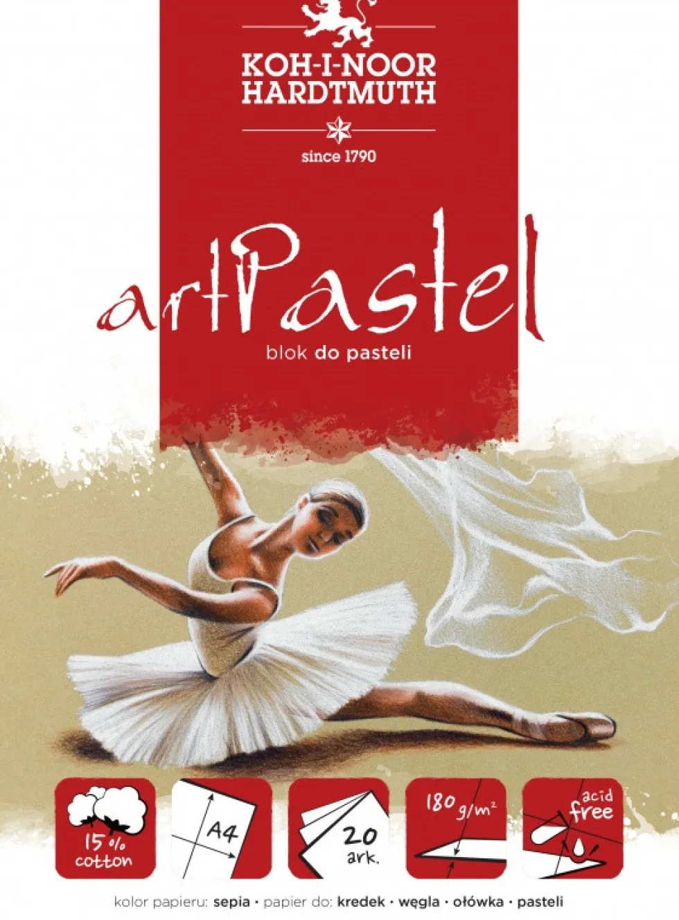 Blok do pasteli Art Pastel - Koh-I-Noor - Sepia, A4, 180 g, 20 ark.
