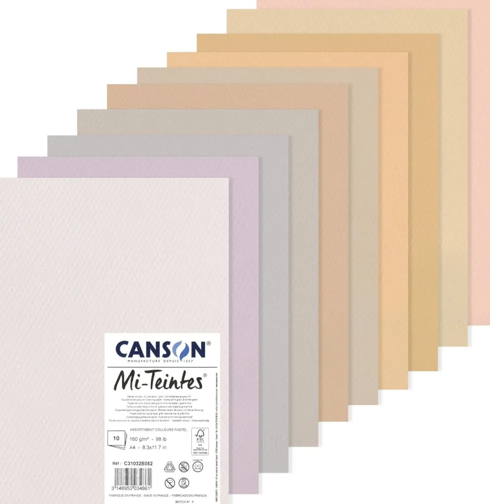 Blok do pasteli Mi-Teintes - Canson - odcienie pastelowe, A4, 160 g, 10 ark.