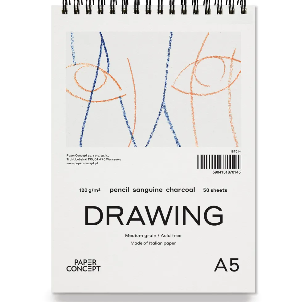 Blok rysunkowy Drawing na spirali - PaperConcept - medium grain A5 120 g 50 ark.